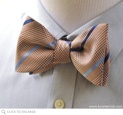 Brown modern glen plaid pre-tied bow tie