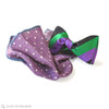 purple wool pocket square with striped bow tie