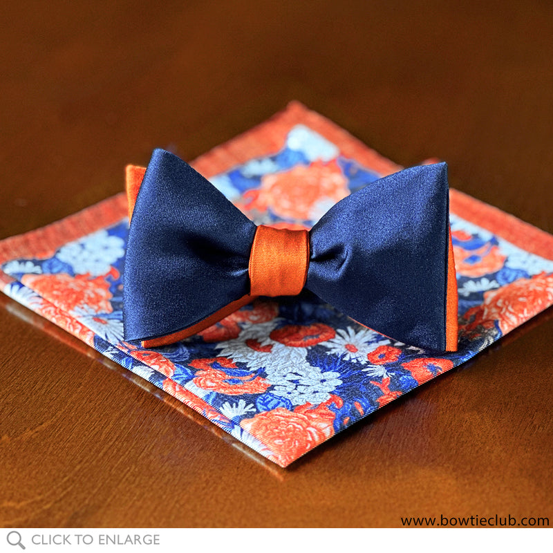 Heritage Bloom Red PS + Navy/Orange Satin Bow Tie