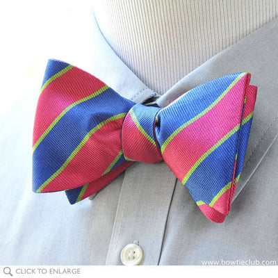 British Repp pink and blue bow tie on shirt