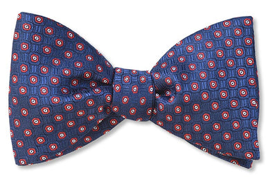 pretied navy red floret woven silk bow tie