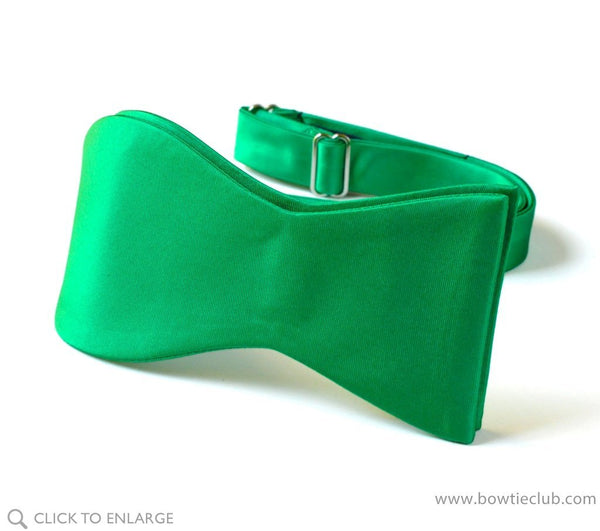 Emerald Green Satin Bow Tie - Ready-Tied, Adjustable Neckband, Handmade In UK For St Patrick's Day