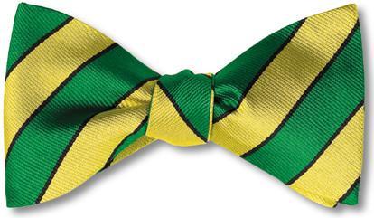 British Woven Stripes Silk Bow Tie Green Yellow