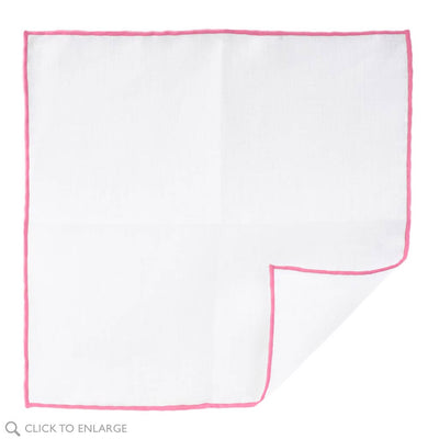 White Linen Pocket Square with pink Hand Rolled Edge Made In Italy