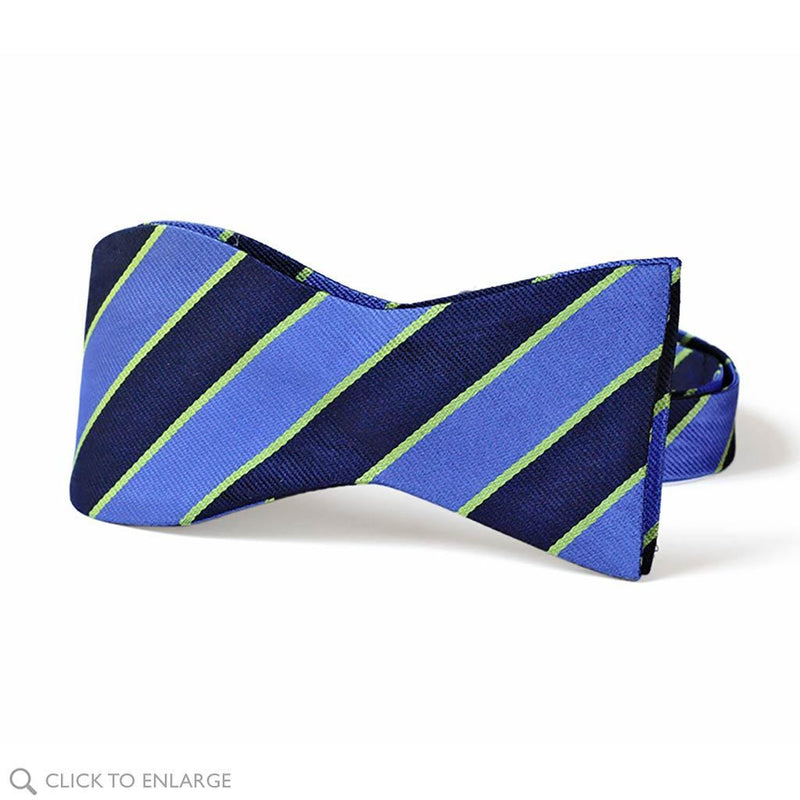 Pre tied Blue Repp Triple Stripe Woven Silk bow tie