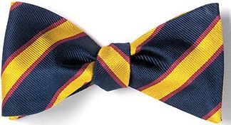bow ties american made navy yellow stripes silk