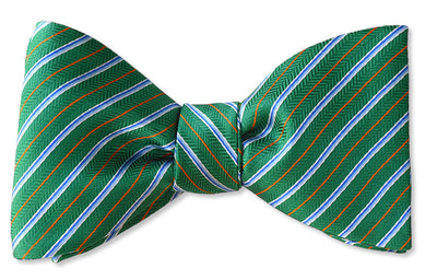 Pre-tied green stripe silk christmas bow tie