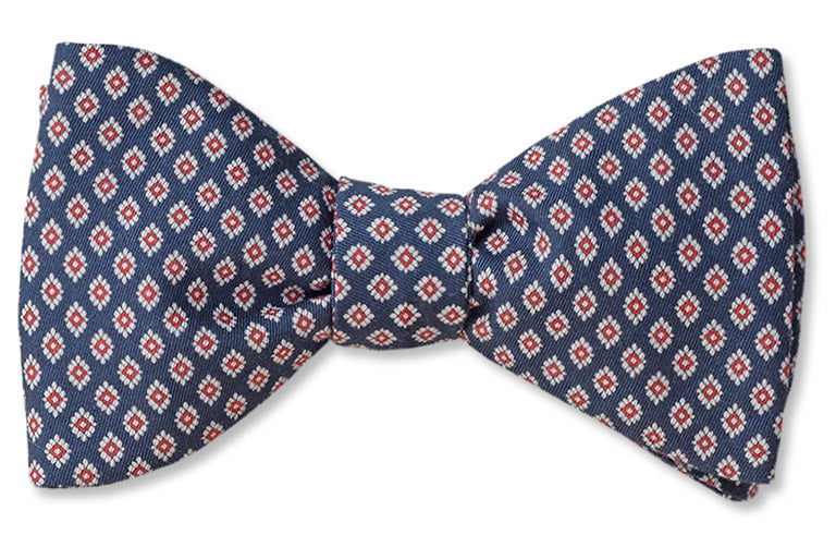 Navy Diamond Floret Cotton Bow Tie