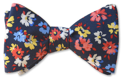 Navy Floral Cotton Bow Tie