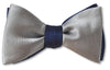 Grey and Navy silk satin mens bow tie