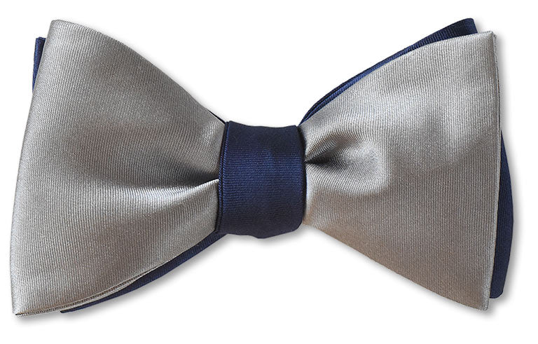 Navy and Grey Silk Satin Bow Tie