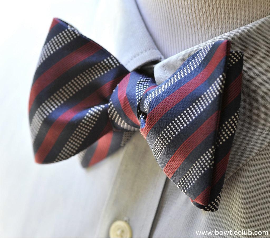 pre-tied blue burgundy stripes bow tie