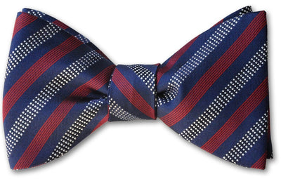 High Quality Men's bow tie in navy and burgundy stripe