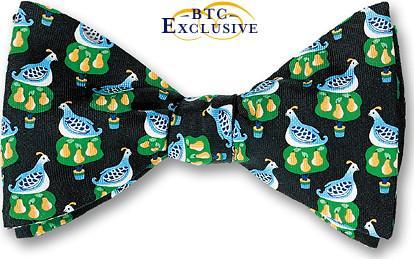 Pre-tied bow tie with Twelve Days Of Christmas Partridge in A Pear Tree Bird Theme