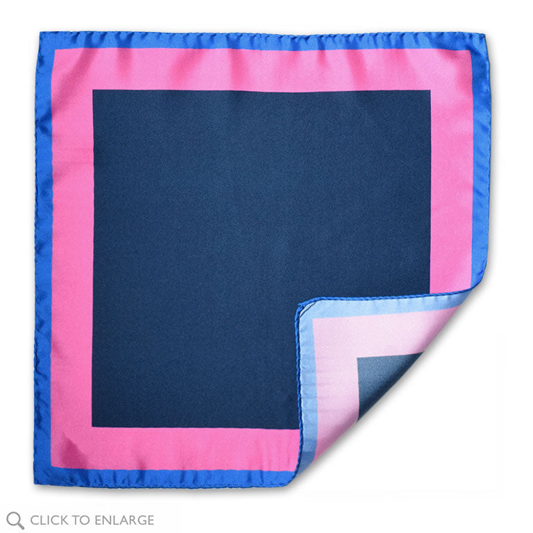 Positano ColorBlock pocket square in Navy Pink and Light Blue Made in Italy