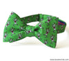 Prancer Reindeer Christmas Bow Tie In Green with neckband showing