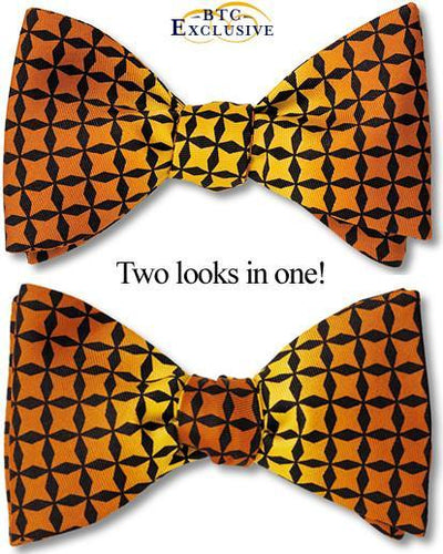 bow ties designer color block yellow brown silk american made