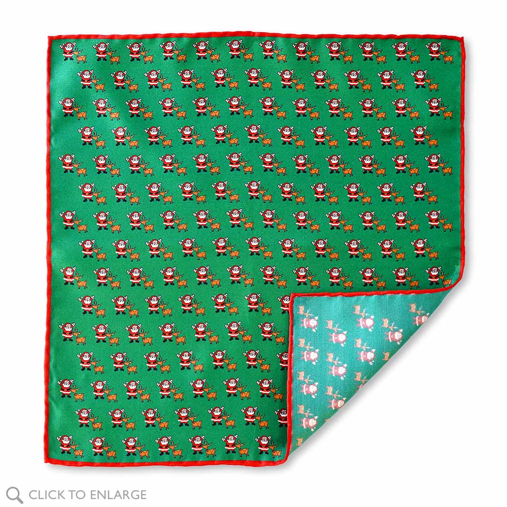Christmas Santa and Rudolph Italian Silk Pocket Square