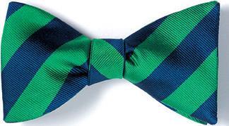 British Woven Stripes Silk Bow Tie Navy Green