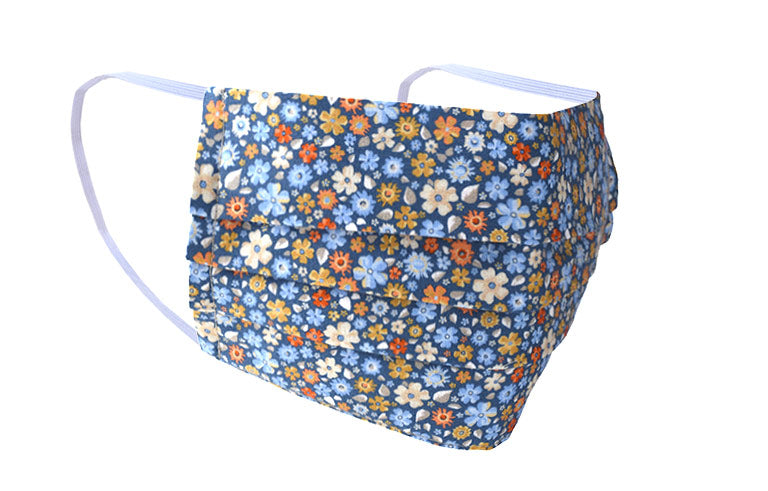 Summer Meadow Blue Floral Cotton Face Mask Made in Italy.
