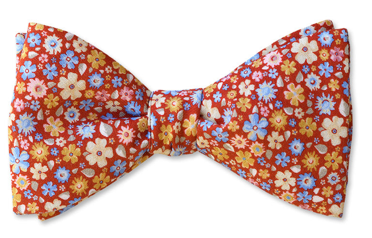 A Red Floral Bow Tie Printed In Como Italy