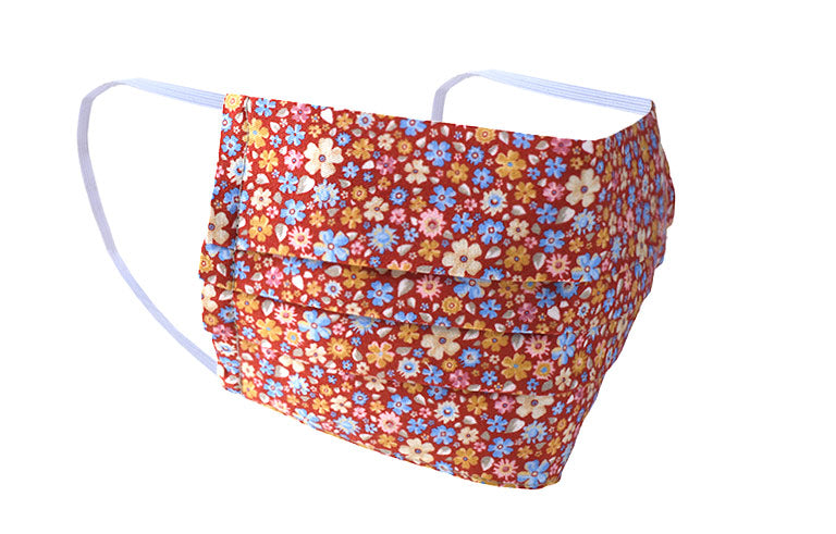 Red Cotton Floral Face Mask Made In Como Italy