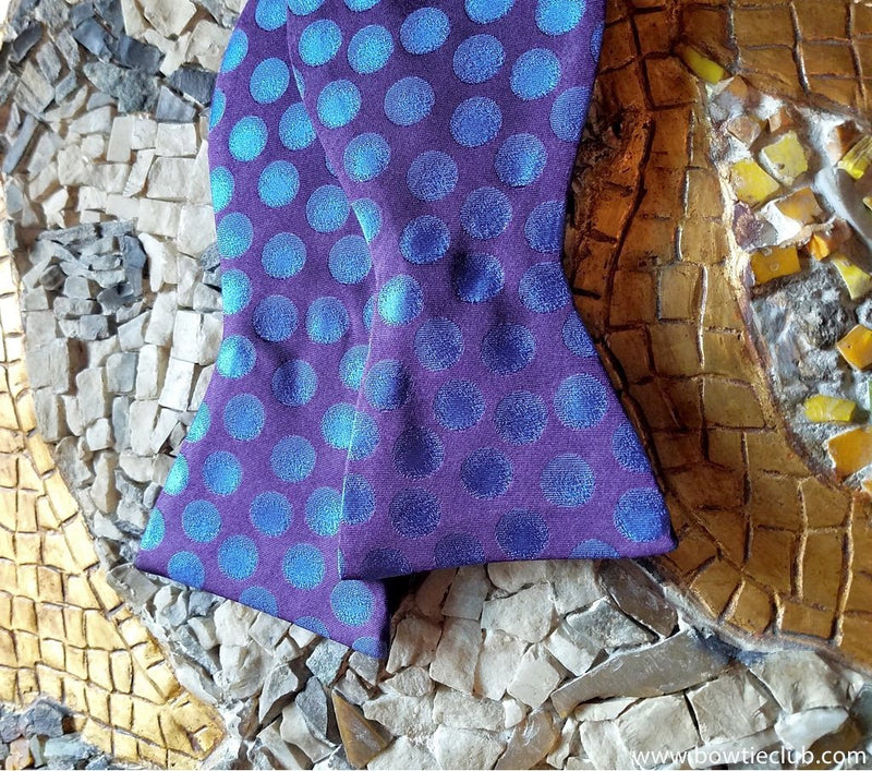 Purple and Blue Polka Dots Silk Bow Tie