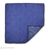 Two sided pocket square in cashmere showing blue herringbone side