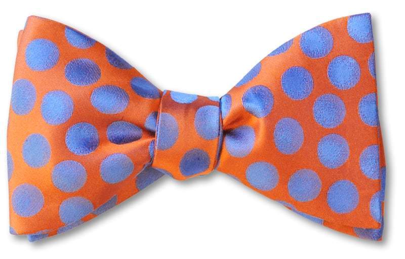 pretied ornage and blue woven polka dot bow tie