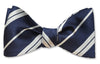 Pretied white and navy stripe woven silk bow tie
