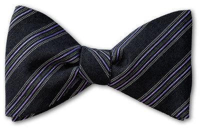 Pre-tied Stripe Wool Challis woven black bow tie