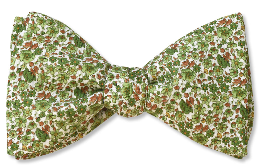 Woodland Floral Green Cotton Bow Tie