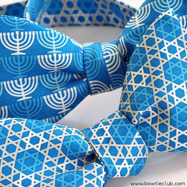 Bar Mitzvah Jewish Menorah and Star of David Bow Ties
