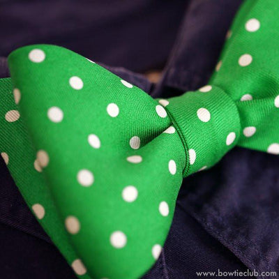 Bow Tie Polka Dots Green Premium Silk